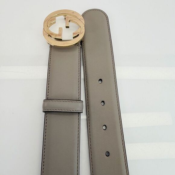 Authentic Gucci Gray Interlocking G Leather Belt Gold Buckle 546386 85/34 main image 8